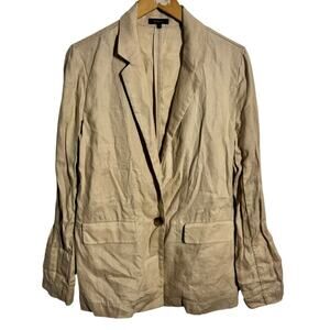 Quince Blazer Women M Tan Driftwood 100% Linen Minimal Modest Workware Career